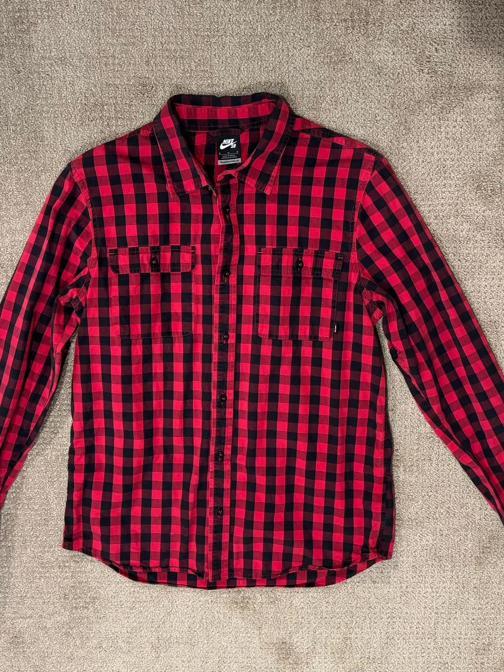 Nike Red and Black Checkered Button-Down Shirt